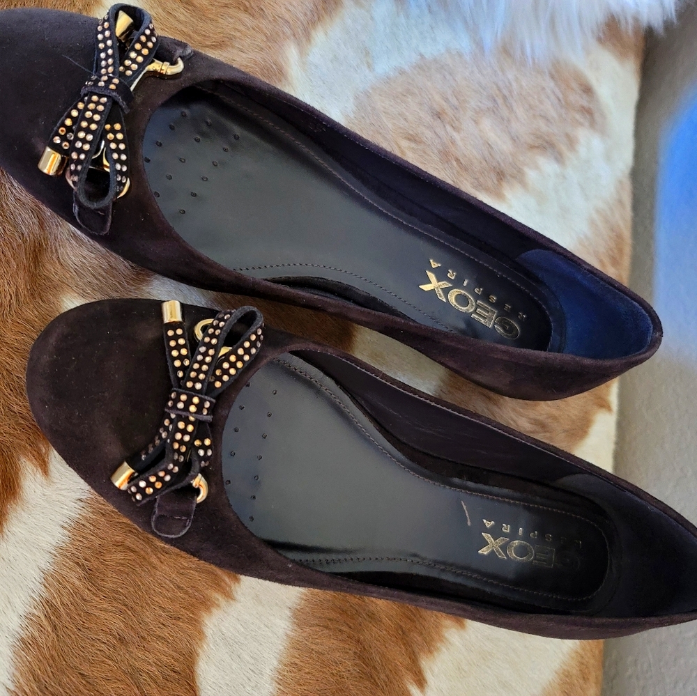 Geox Womens Leather Ballet Flats with small wedge